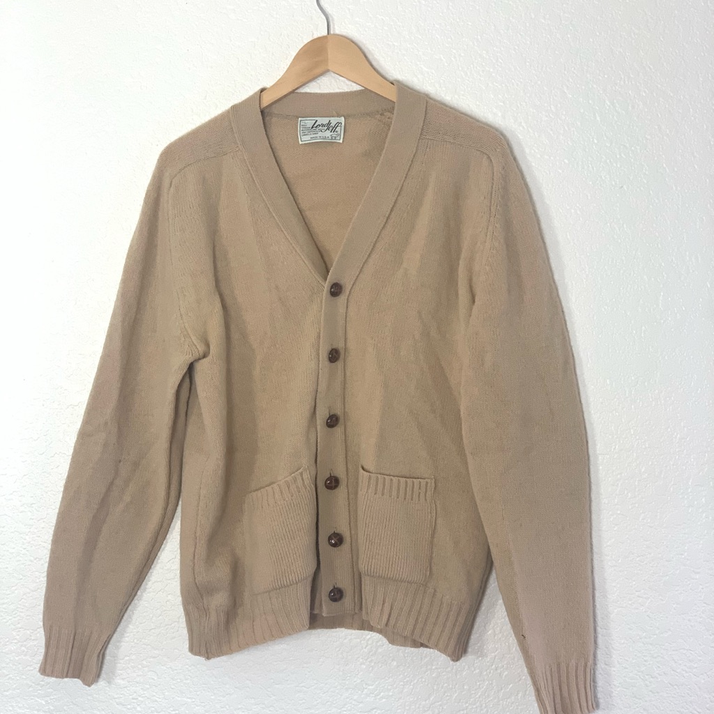 Lord Jeff  Vintage Beige Wool Knit Cardigan Sweater Size Large
